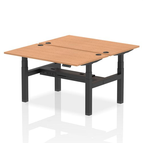 Dynamic Air Back-to-Back W1400 x D800mm Height Adjustable Sit Stand 2 Person Bench Desk With Cable Ports Oak Finish Black Frame - HA01998 DD