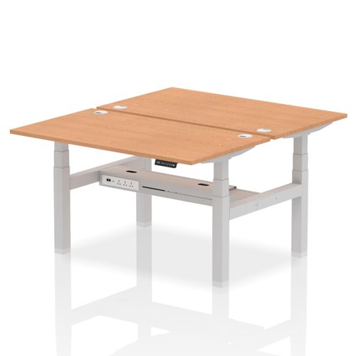 Dynamic Air Back-to-Back W1400 x D800mm Height Adjustable Sit Stand 2 Person Bench Desk With Cable Ports Oak Finish Silver Frame - HA02000 DD