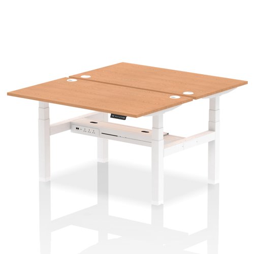 Dynamic Air Back-to-Back W1400 x D800mm Height Adjustable Sit Stand 2 Person Bench Desk With Cable Ports Oak Finish White Frame - HA02002 DD