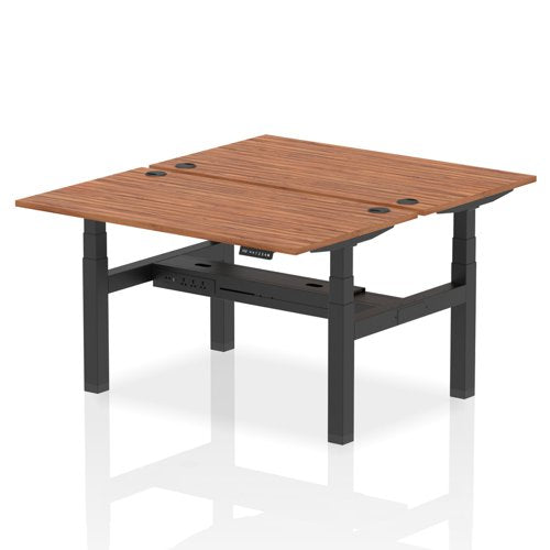 Dynamic Air Back-to-Back W1400 x D800mm Height Adjustable Sit Stand 2 Person Bench Desk With Cable Ports Walnut Finish Black Frame - HA02010 DD