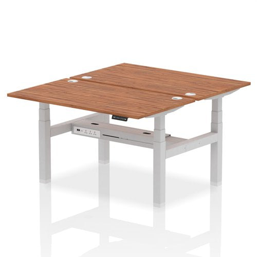 Dynamic Air Back-to-Back W1400 x D800mm Height Adjustable Sit Stand 2 Person Bench Desk With Cable Ports Walnut Finish Silver Frame - HA02012 DD