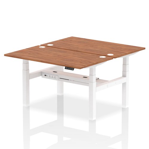 Dynamic Air Back-to-Back W1400 x D800mm Height Adjustable Sit Stand 2 Person Bench Desk With Cable Ports Walnut Finish White Frame - HA02014 DD
