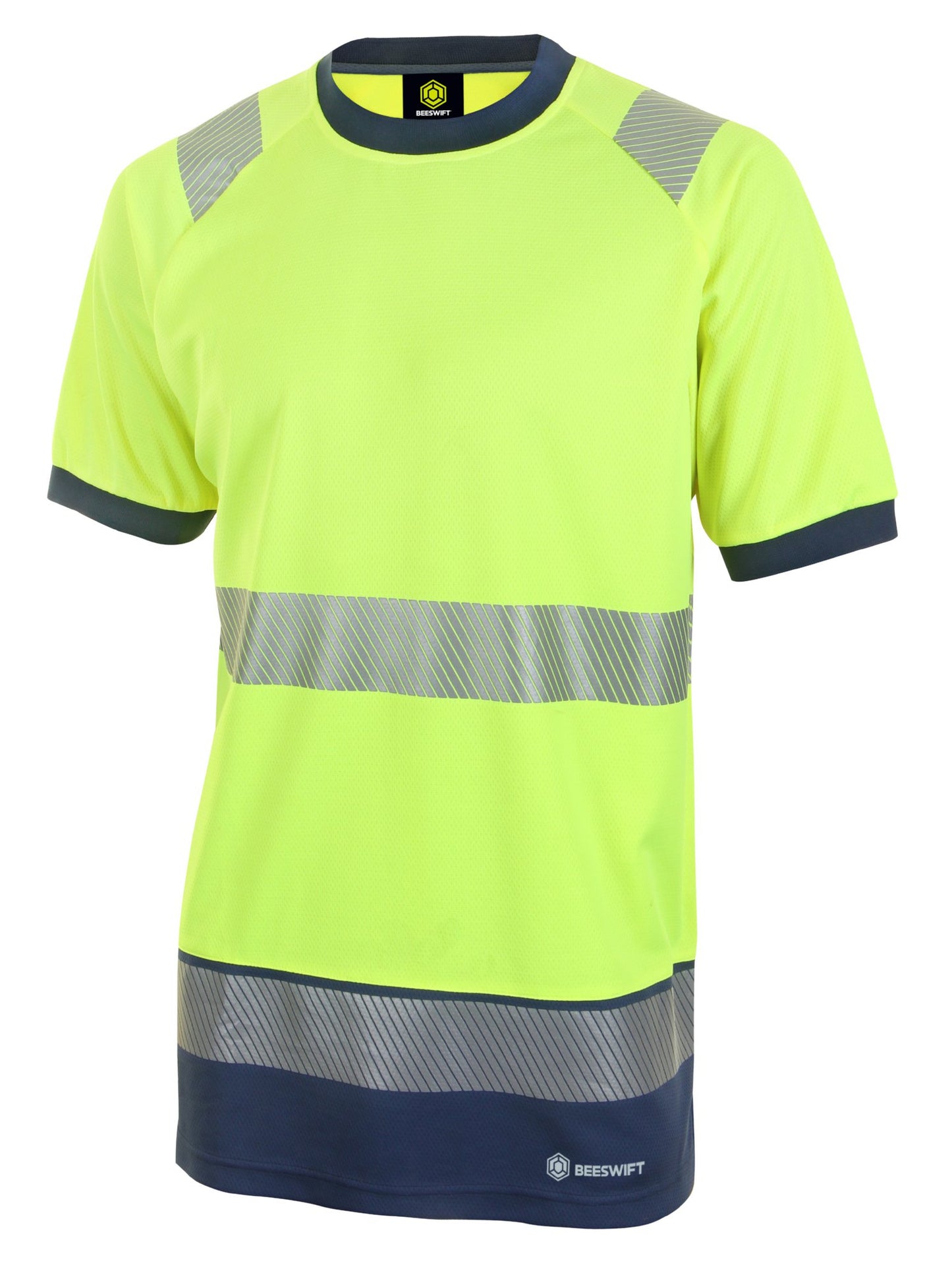 Beeswift High Visibility  Two Tone Short Sleeve T Shirt Saturn Yellow / Navy S