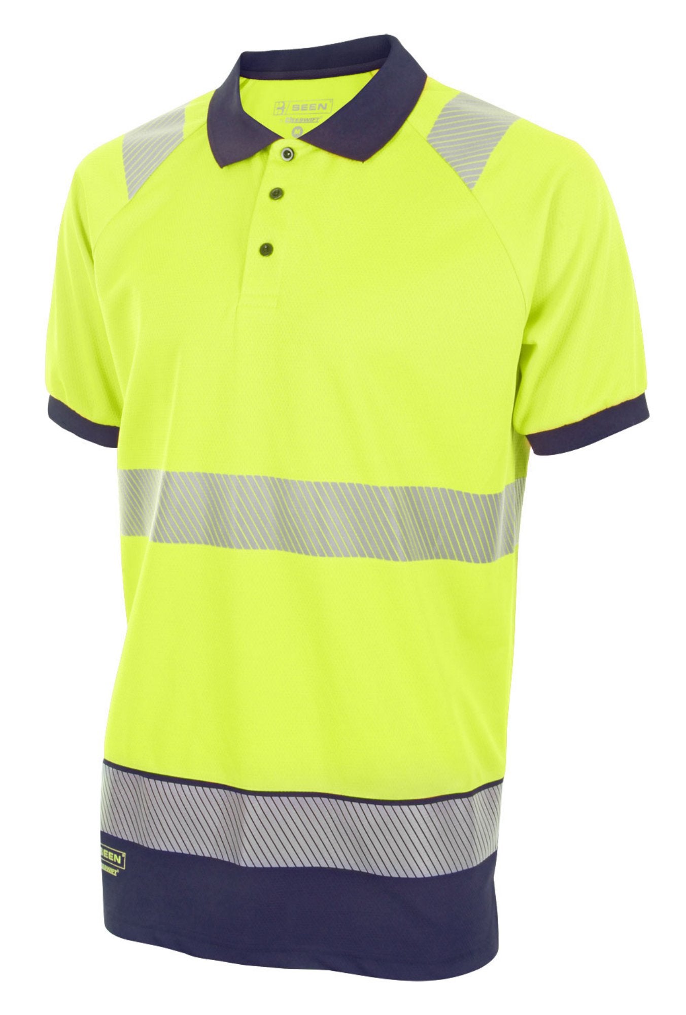 Beeswift High Visibility  Two Tone Polo Shirt Short Sleeve Saturn Yellow / Navy 2XL