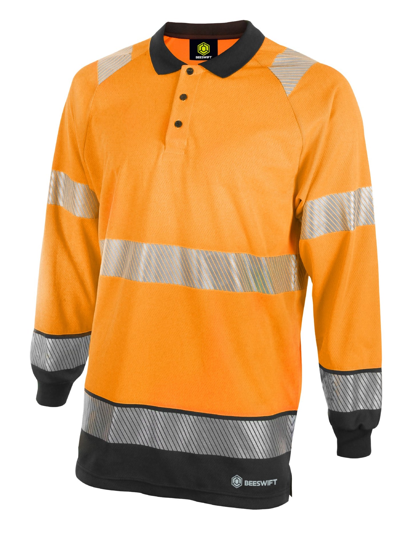 Beeswift High Visibility  Two Tone Polo Shirt Long Sleeve Orange / Black L