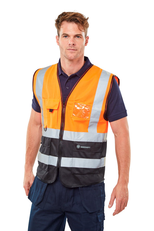 Beeswift Two Tone Executive Waistcoat Orange / Black M