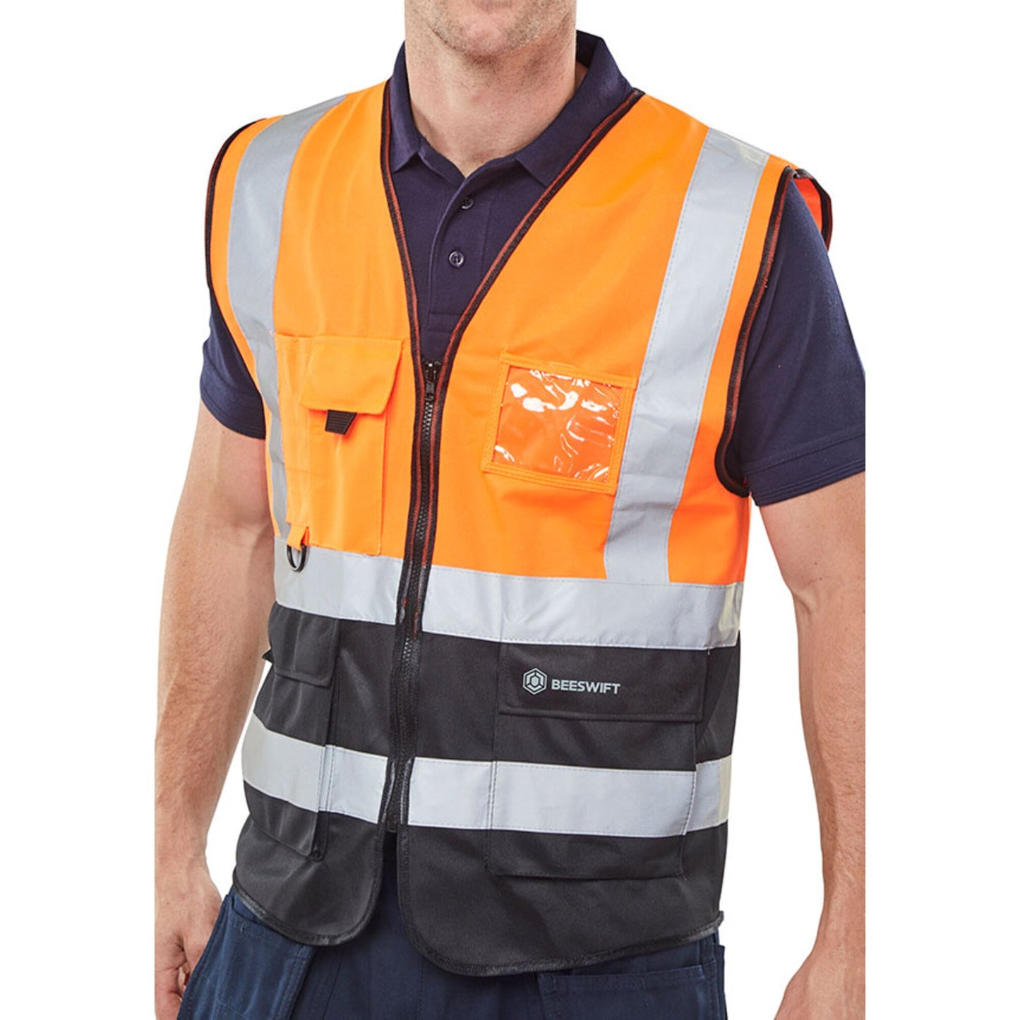Beeswift Two Tone Executive Waistcoat Orange / Black 2XL