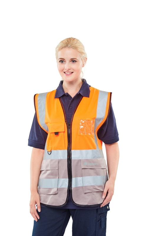 Beeswift Two Tone Executive Waistcoat Orange / Grey 2XL