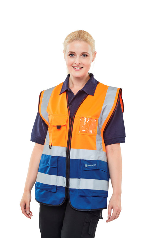 Beeswift Two Tone Executive Waistcoat Orange / Navy XL
