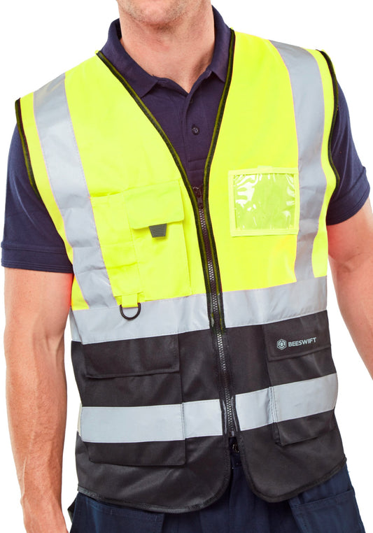 Beeswift Two Tone Executive Waistcoat Saturnyellow / Black L