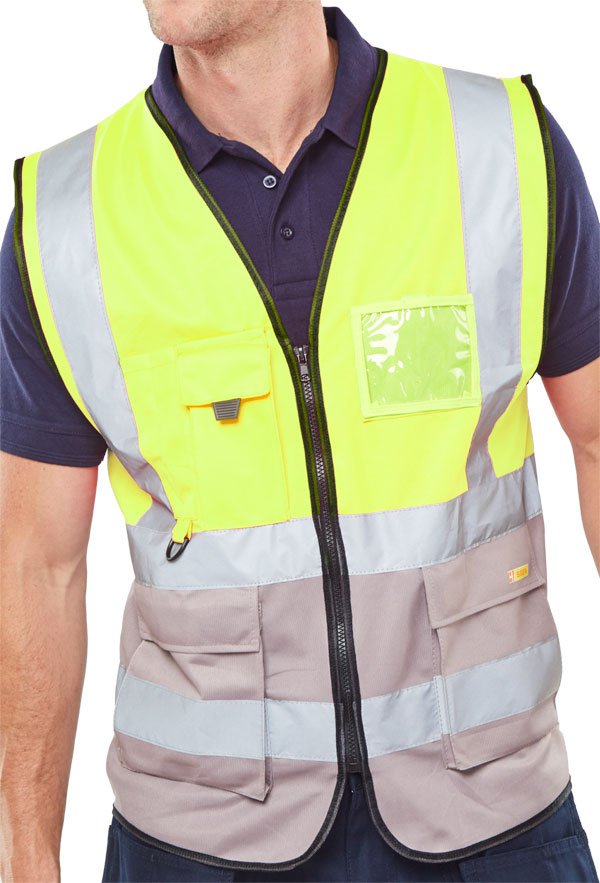 Beeswift TWO TONE EXECUTIVE WAISTCOAT SAT YELLOW/GREY MED