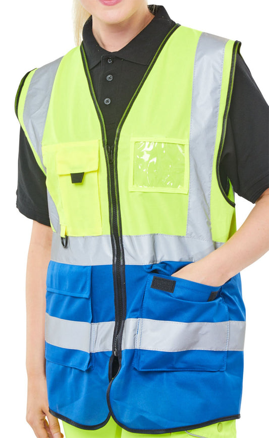 Beeswift Two Tone Executive Waistcoat Saturn Yellow / Royal L
