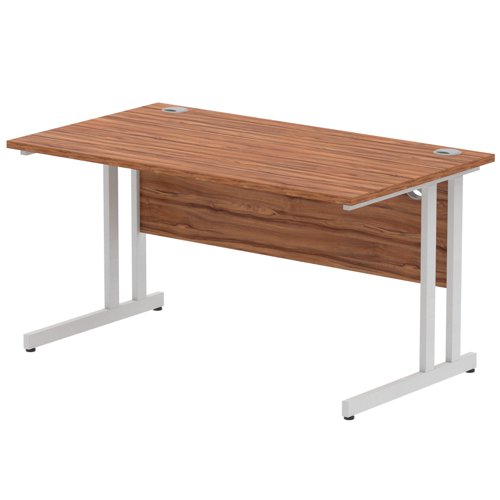 Impulse 1400 x 800mm Straight Desk Walnut Top Silver Cantilever Leg I000328 DD