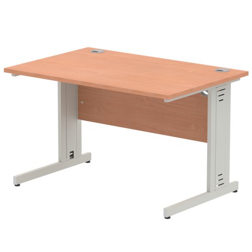 Impulse 1200 x 800mm Straight Desk Beech Top Silver Cable Managed Leg I000459 DD