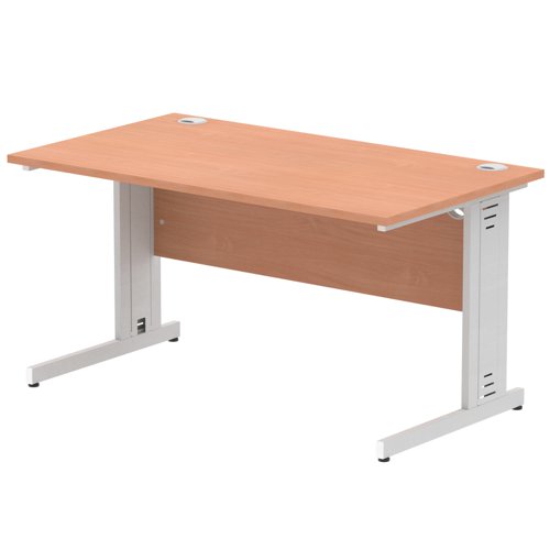 Impulse 1400 x 800mm Straight Desk Beech Top Silver Cable Managed Leg I000460 DD