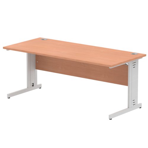 Impulse 1800 x 800mm Straight Desk Beech Top Silver Cable Managed Leg I000462 DD