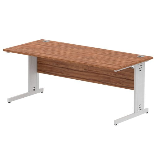 Impulse 1800 x 800mm Straight Desk Walnut Top Silver Cable Managed Leg I000500 DD