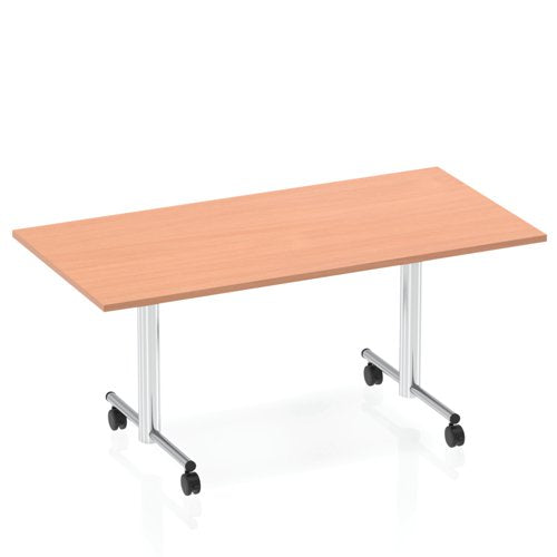 Dynamic Impulse 1600mm Flip Top Rectangular Table Beech Finish Silver Frame - I000695 DD