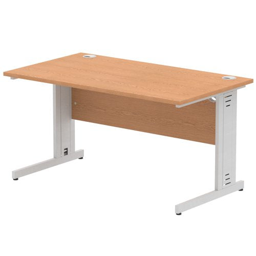 Impulse 1400 x 800mm Straight Desk Oak Top Silver Cable Managed Leg I000851 DD