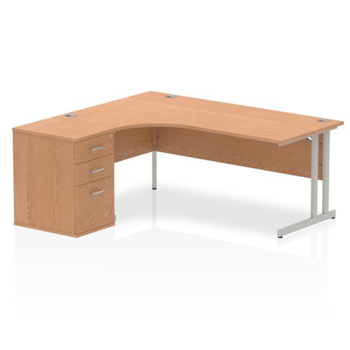 Dynamic Impulse 1800mm Left Crescent Desk Oak Top Silver Cantilever Leg Workstation 600mm Deep Desk High Pedestal Bundle I000869 DD