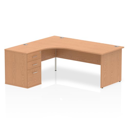 Dynamic Impulse 1800mm Left Crescent Desk Oak Top Panel End Leg Workstation 600mm Deep Desk High Pedestal Bundle I000881 DD