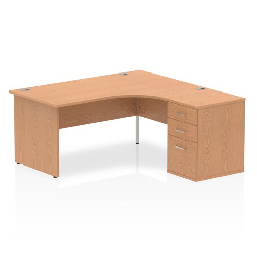 Dynamic Impulse 1600mm Right Crescent Desk Oak Top Panel End Leg Workstation 600mm Deep Desk High Pedestal Bundle I000883 DD