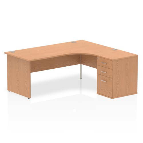Dynamic Impulse 1800mm Right Crescent Desk Oak Top Panel End Leg Workstation 600mm Deep Desk High Pedestal Bundle I000884 DD