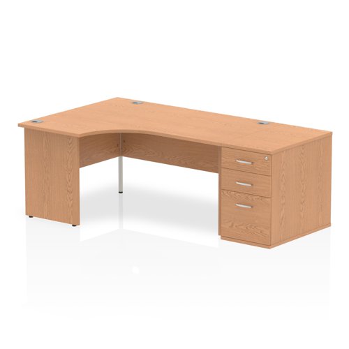 Dynamic Impulse 1600mm Left Crescent Desk Oak Top Panel End Leg Workstation 800mm Deep Desk High Pedestal Bundle I000886 DD