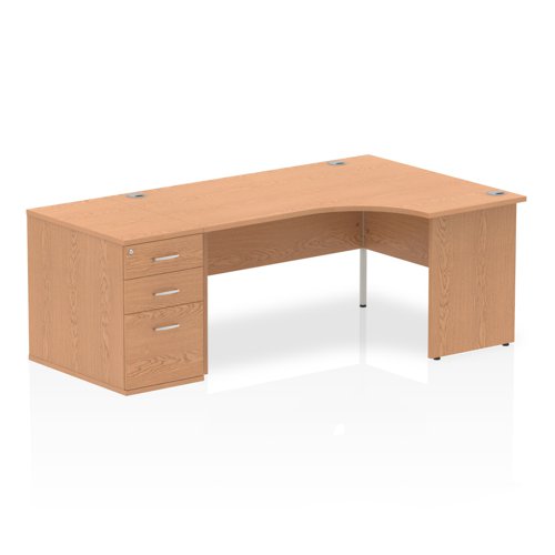 Dynamic Impulse 1600mm Right Crescent Desk Oak Top Panel End Leg Workstation 800mm Deep Desk High Pedestal Bundle I000889 DD