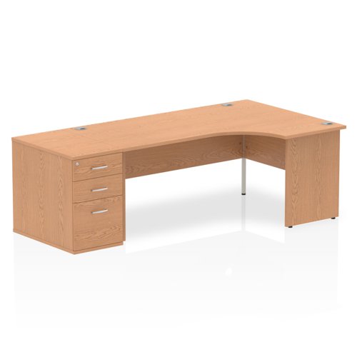 Dynamic Impulse 1800mm Right Crescent Desk Oak Top Panel End Leg Workstation 800mm Deep Desk High Pedestal Bundle I000890 DD