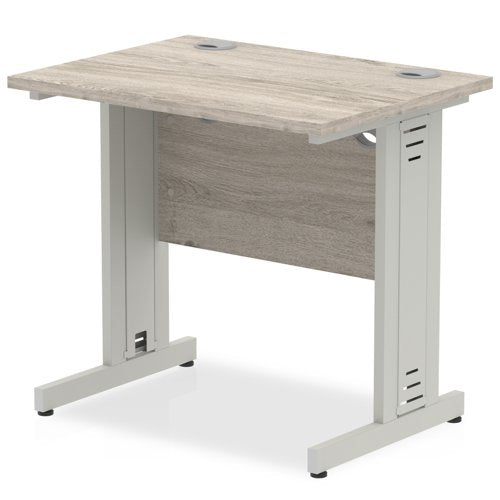 Impulse 800 x 600mm Straight Desk Grey Oak Top Silver Cable Managed Leg I003093 DD