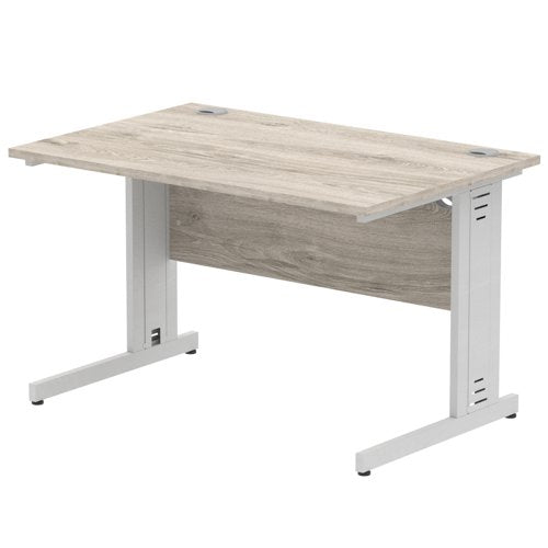 Impulse 1200 x 800mm Straight Desk Grey Oak Top Silver Cable Managed Leg I003098 DD