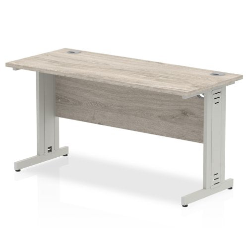 Impulse 1400 x 600mm Straight Desk Grey Oak Top Silver Cable Managed Leg I003103 DD