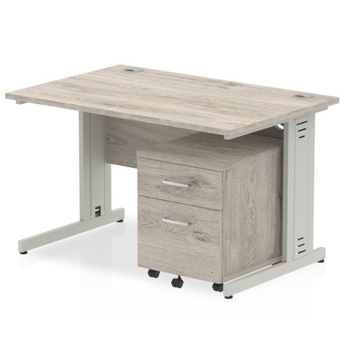 Dynamic Impulse 1400 x 800mm Straight Desk Grey Oak Top Silver Cable Managed Leg with 2 Drawer Mobile Pedestal Bundle I003170 DD