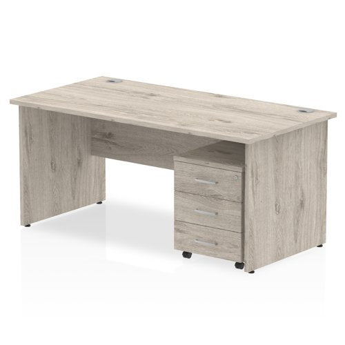 Dynamic Impulse 1600mm x 800mm Straight Desk Grey Oak Top Panel End Leg with 3 Drawer Mobile Pedestal I003197 DD