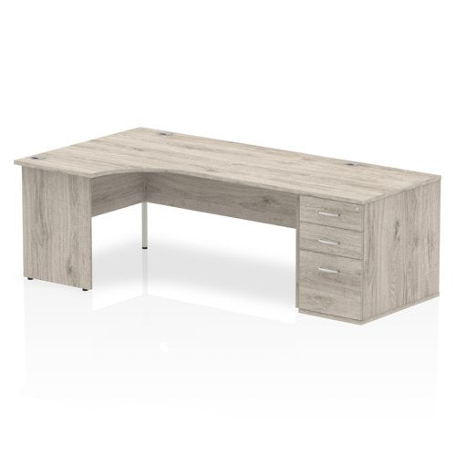 Dynamic Impulse 1800mm Left Crescent Desk Grey Oak Top Panel End Leg Workstation 800mm Deep Desk High Pedestal Bundle I003204 DD