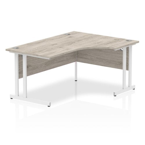 Impulse 1600mm Right Crescent Desk Grey Oak Top White Cantilever Leg I003527 DD