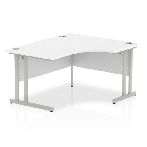 Impulse 1400mm Right Crescent Desk White Top Silver Cantilever Leg I003828 DD