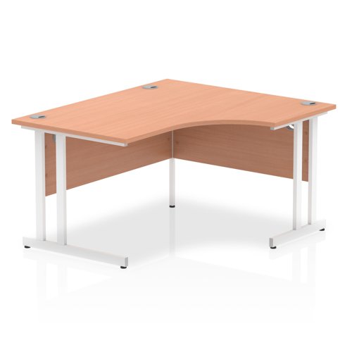 Impulse 1400mm Right Crescent Desk Beech Top White Cantilever Leg I003836 DD