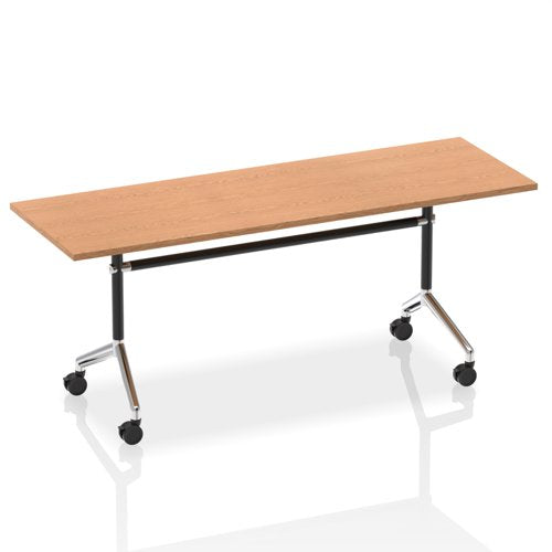 Dynamic Impulse 1800mm Flip Top Rectangular Table Oak Finish Silver Frame - I004315 DD