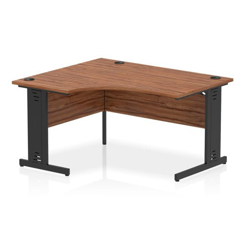 Impulse Left Crescent Office Desk W1400 x D1200 x H730mm Cable Managed Leg Walnut Finish Black Frame - I004557 DD