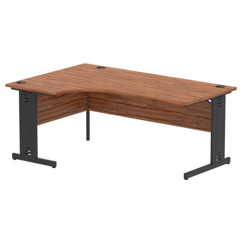Impulse Left Crescent Office Desk W1800 x D1200 x H730mm Cable Managed Leg Walnut Finish Black Frame - I004561 DD