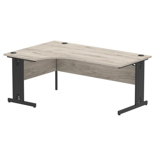 Impulse Left Crescent Office Desk W1800 x D1200 x H730mm Cable Managed Leg Grey Oak Finish Black Frame - I004582 DD