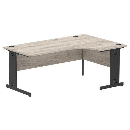 Impulse Right Crescent Office Desk W1800 x D1200 x H730mm Cable Managed Leg Grey Oak Finish Black Frame - I004583 DD