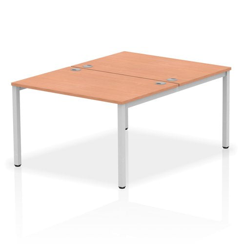 Impulse Back-to-Back 2 Person Bench Desk W1200 x D1600 x H730mm With Cable Ports Beech Finish Silver Frame - IB00100 DD