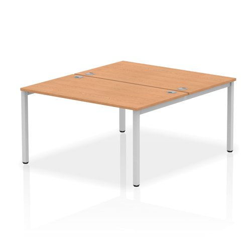 Impulse Back-to-Back 2 Person Bench Desk W1400 x D1600 x H730mm With Cable Ports Oak Finish Silver Frame - IB00115 DD