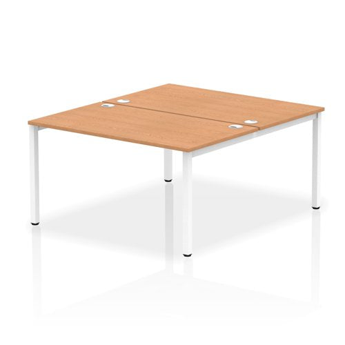 Impulse Back-to-Back 2 Person Bench Desk W1400 x D1600 x H730mm With Cable Ports Oak Finish White Frame - IB00121 DD