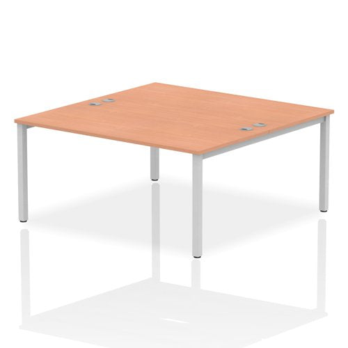 Impulse Back-to-Back 2 Person Bench Desk W1600 x D1600 x H730mm With Cable Ports Beech Finish Silver Frame - IB00124 DD