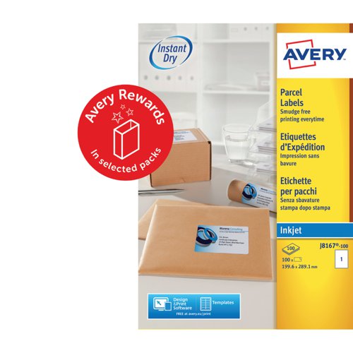 Avery Inkjet Address Label 200x289mm 1 Per A4 Sheet White (Pack 100 Labels) J8167-100