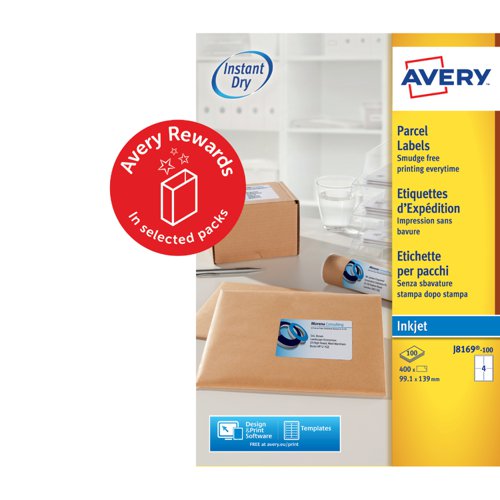 Avery Inkjet Address Label 139x99mm 4 Per A4 Sheet White (Pack 400 Labels) J8169-100